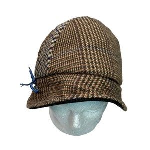 Jennifer Moore Herringbone Wool Hat With A Blue Leather Bow